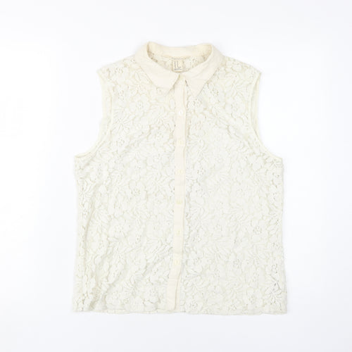 Forever 21 Women's Beige Lace Sleeveless Collared Blouse