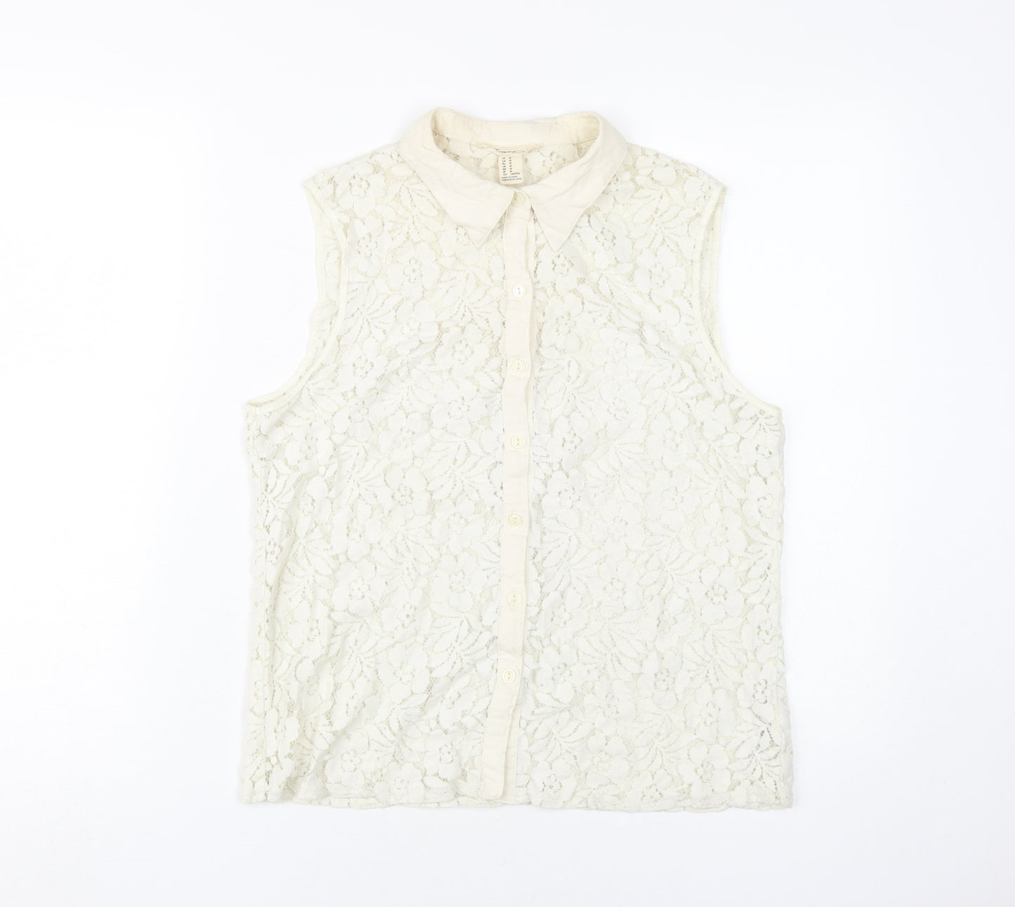 Forever 21 Women's Beige Lace Sleeveless Collared Blouse