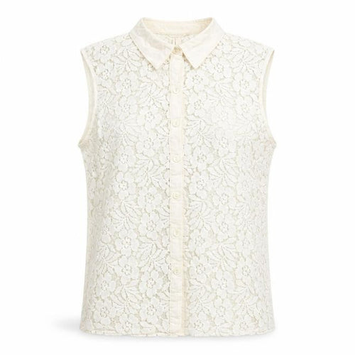 Forever 21 Women's Beige Lace Sleeveless Collared Blouse