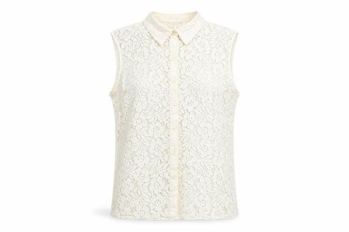 Forever 21 Women's Beige Lace Sleeveless Collared Blouse