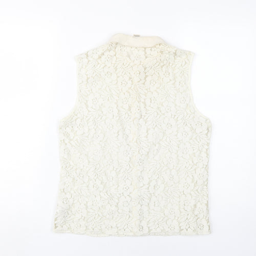 Forever 21 Women's Beige Lace Sleeveless Collared Blouse