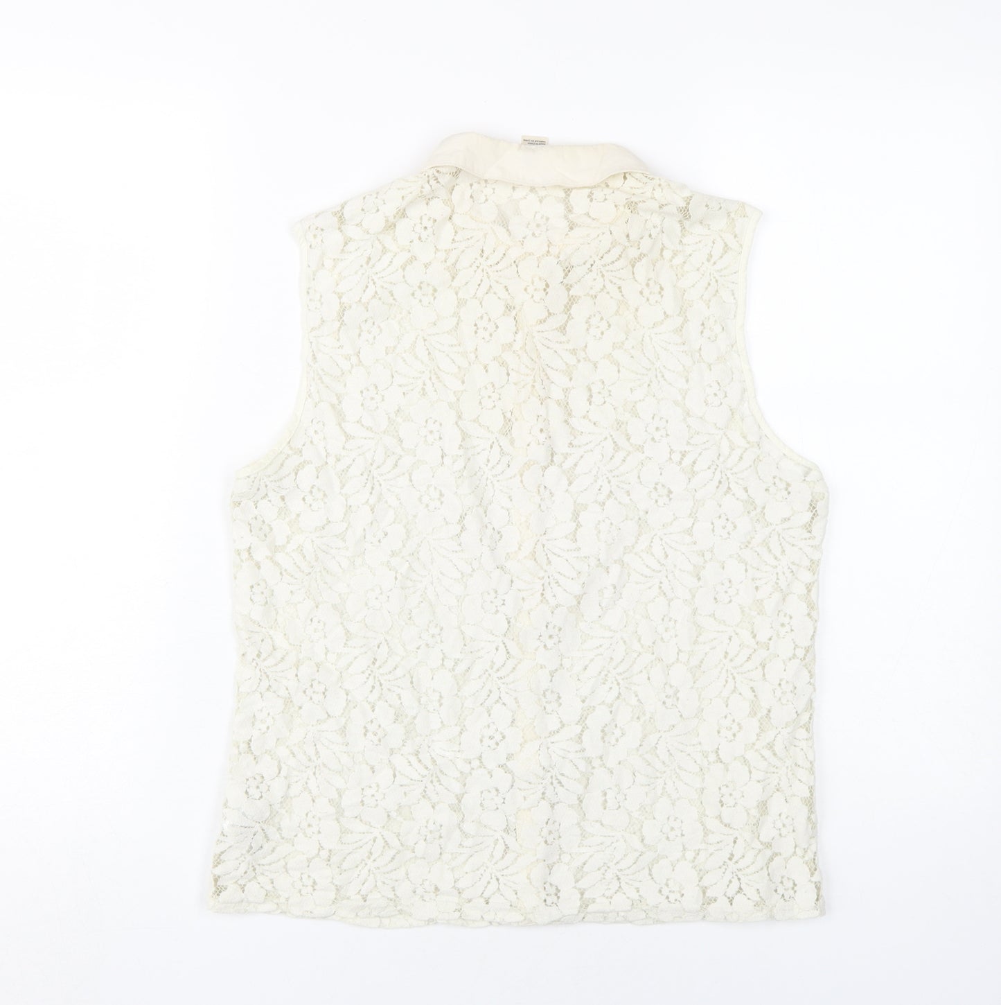 Forever 21 Women's Beige Lace Sleeveless Collared Blouse