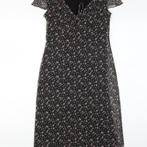Lipsy Women's Black Floral Midi Shift Dress S
