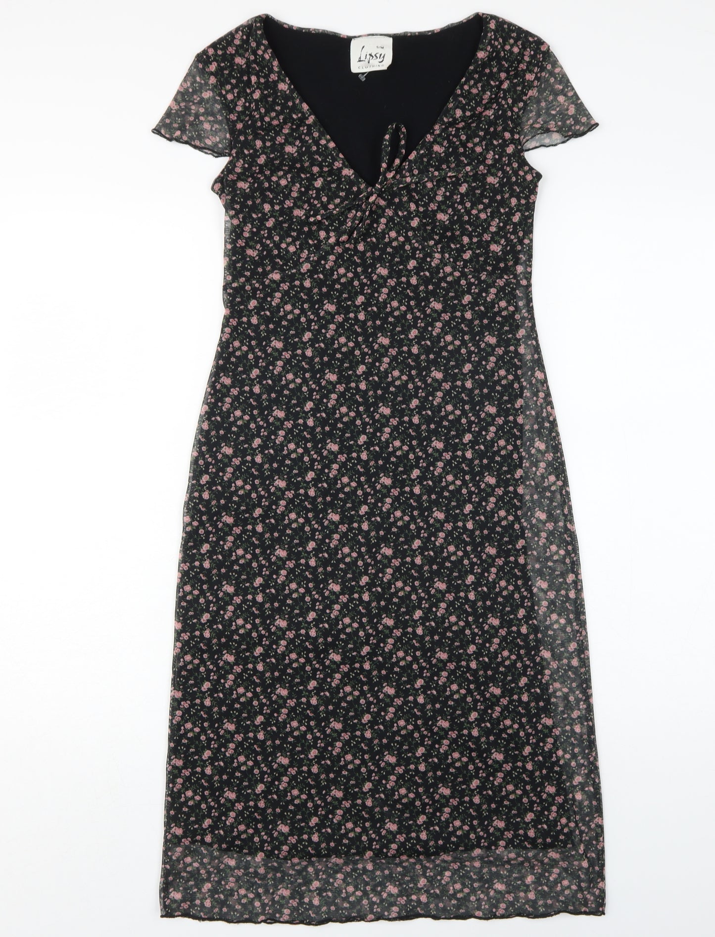 Lipsy Women's Black Floral Midi Shift Dress S