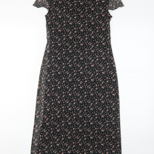Lipsy Women's Black Floral Midi Shift Dress S