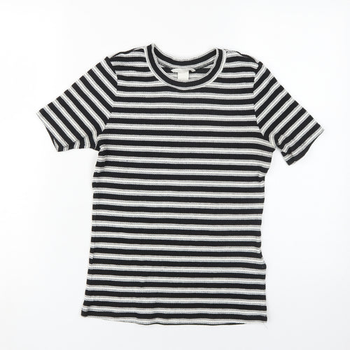 H&M Black Striped Women's Crop T-Shirt, Size S, Casual