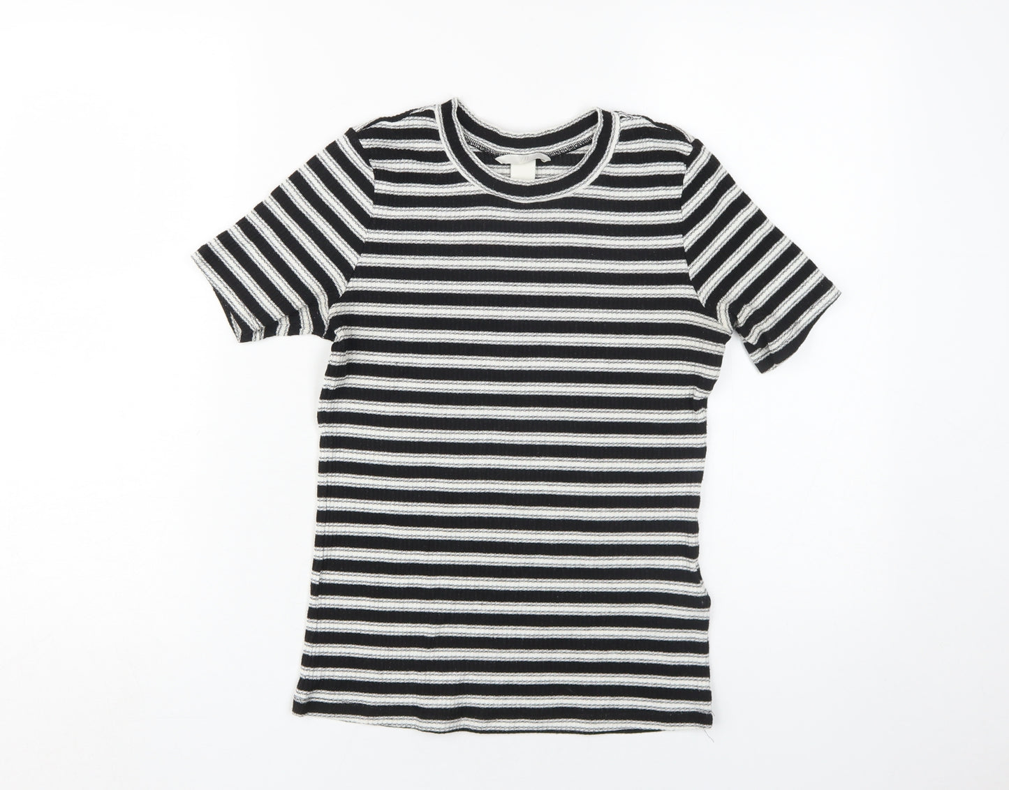 H&M Black Striped Women's Crop T-Shirt, Size S, Casual