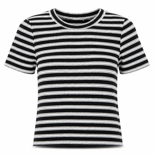 H&M Black Striped Women's Crop T-Shirt, Size S, Casual