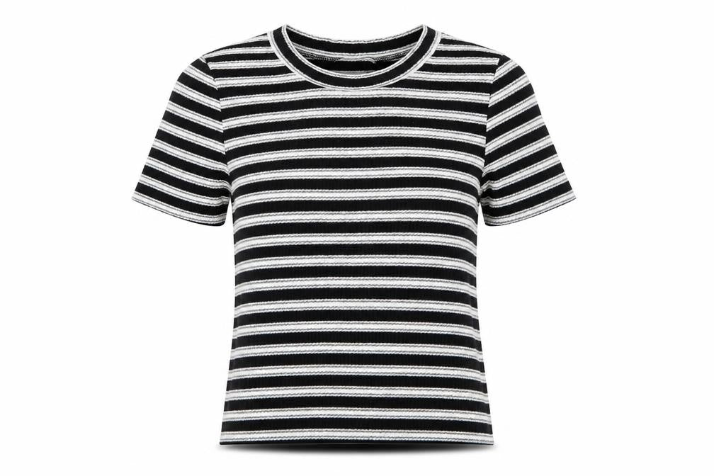 H&M Black Striped Women's Crop T-Shirt, Size S, Casual