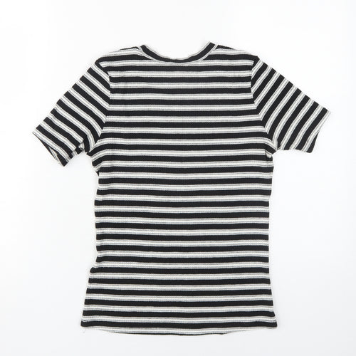 H&M Black Striped Women's Crop T-Shirt, Size S, Casual