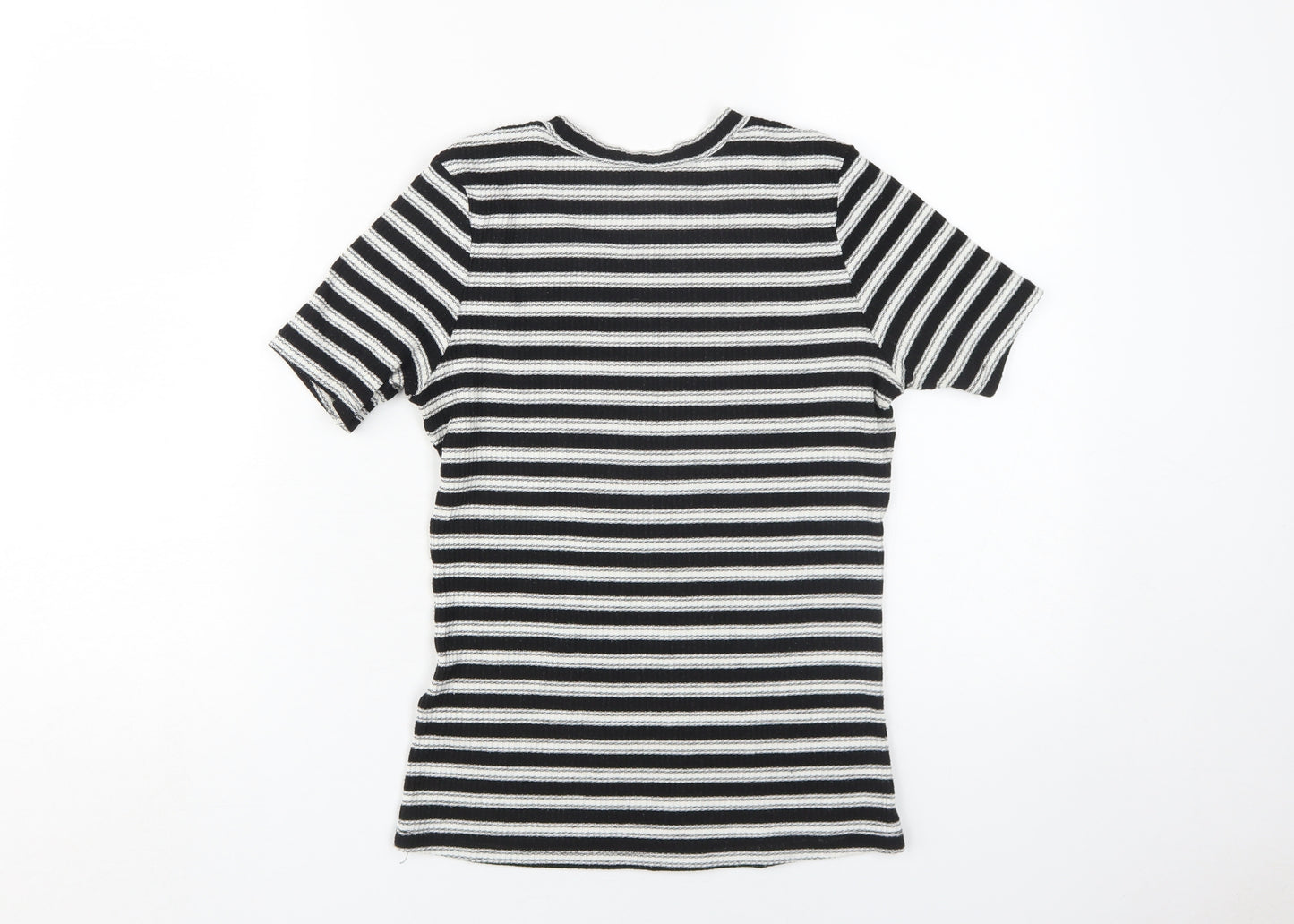 H&M Black Striped Women's Crop T-Shirt, Size S, Casual