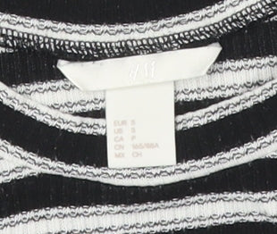 H&M Black Striped Women's Crop T-Shirt, Size S, Casual