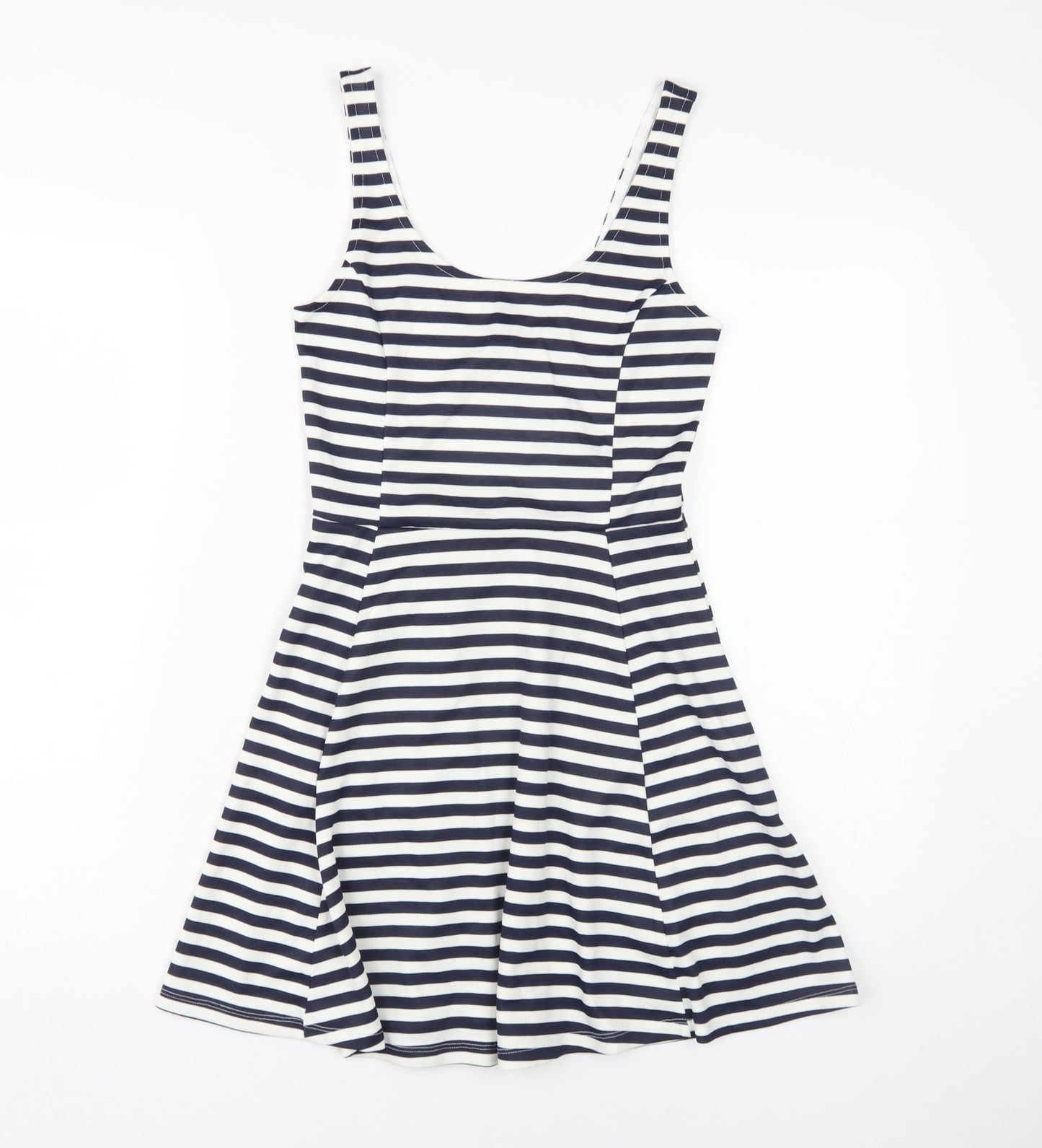 H&M Women's White Striped Skater Dress Size 8