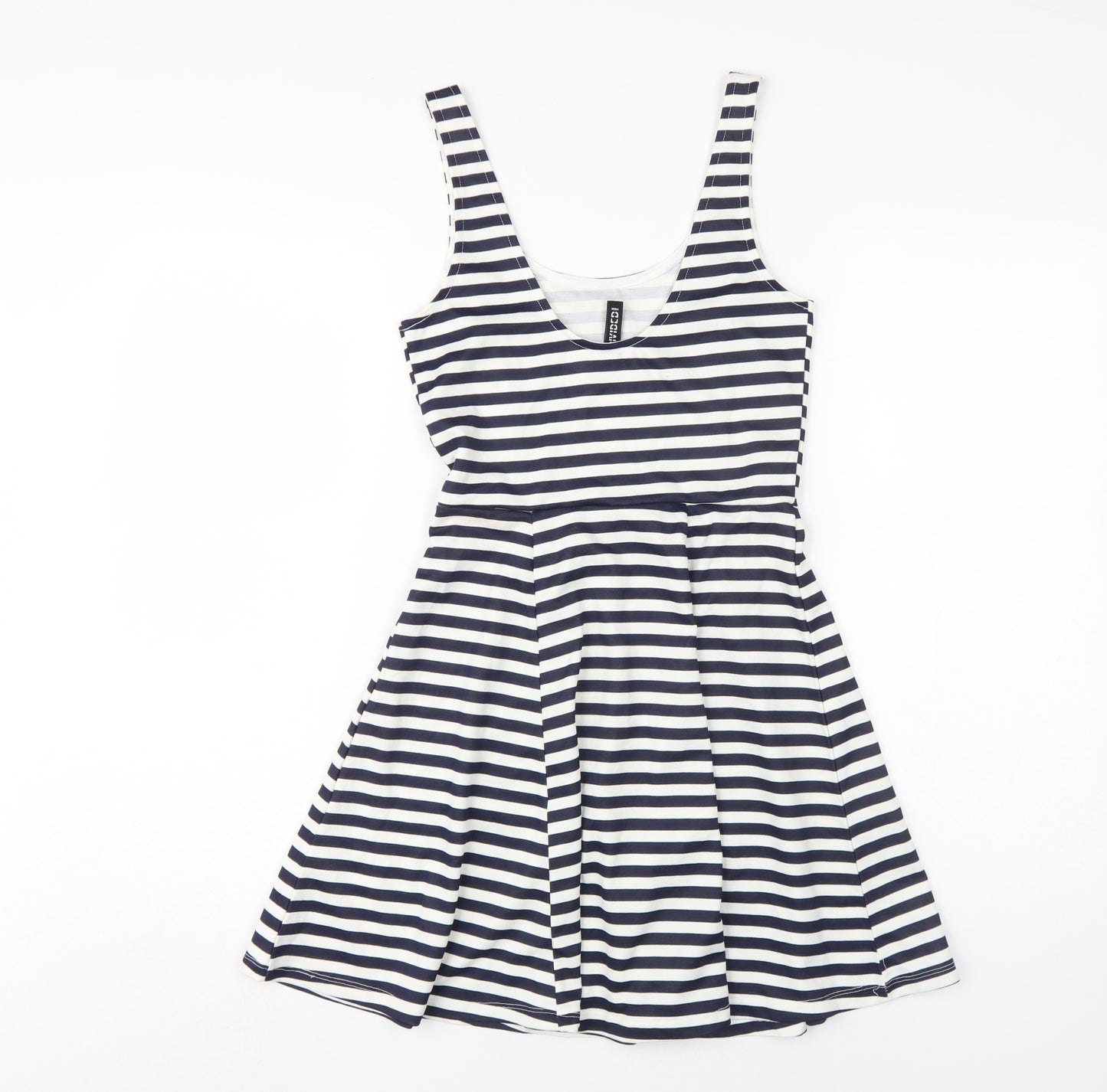 H&M Women's White Striped Skater Dress Size 8