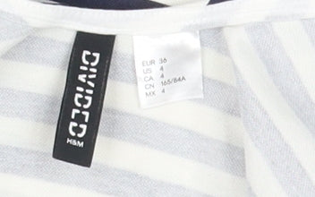 H&M Women's White Striped Skater Dress Size 8