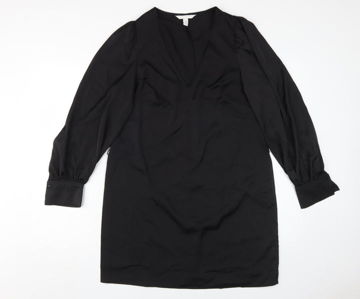 H&M Women's Black V-Neck Shift Dress Size 12