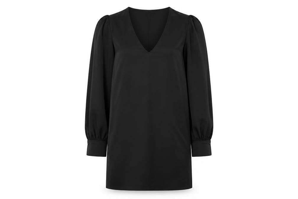 Front view of H&M Women's Black V-Neck Shift Dress, size 12