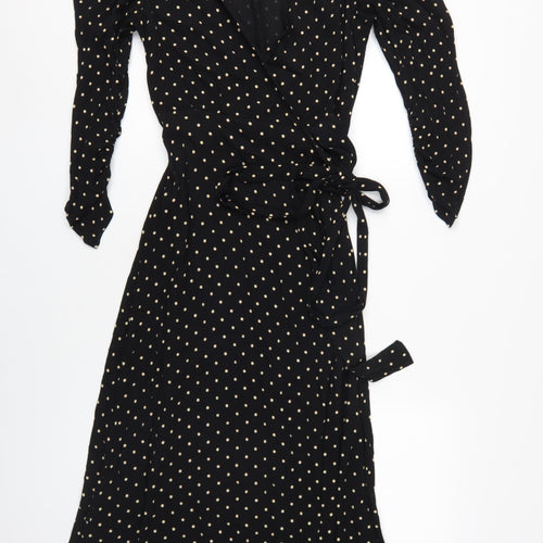 MNG Women's Black Polka Dot Wrap Dress Size 10