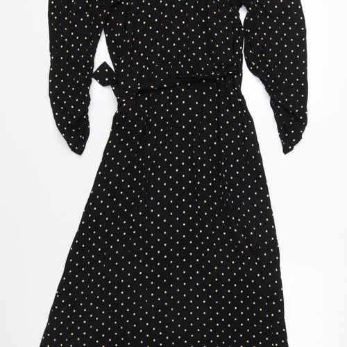 MNG Women's Black Polka Dot Wrap Dress Size 10