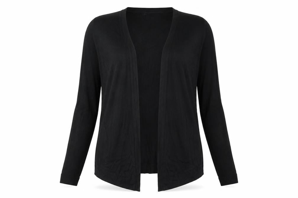 Front view of H&M Women's Black Cardigan, size 8, Long Sleeve