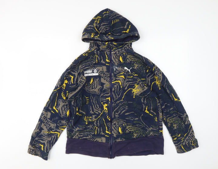 Puma Boys Graphic Print Full Zip Hoodie - Blue, Size 12