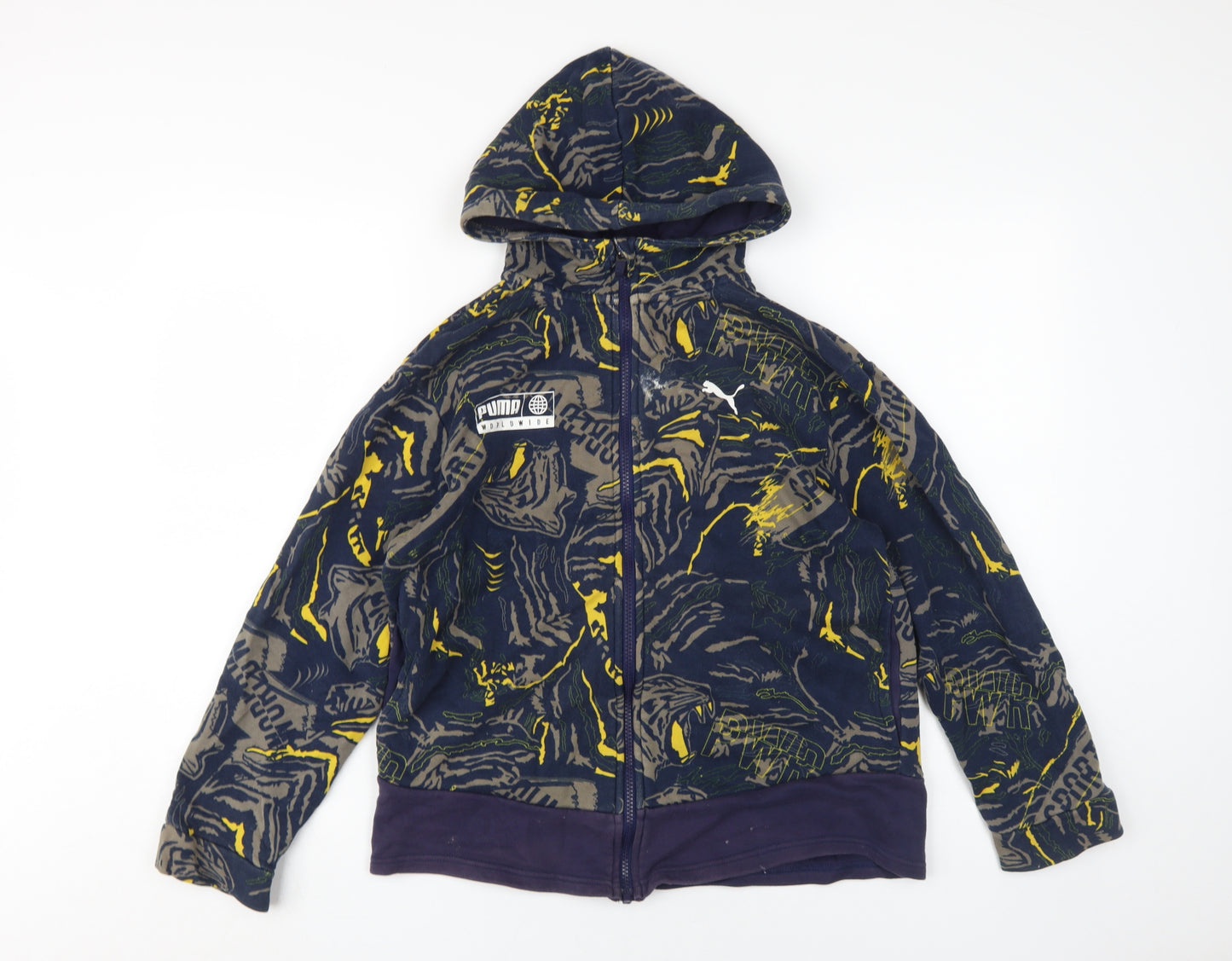 Puma Boys Graphic Print Full Zip Hoodie - Blue, Size 12