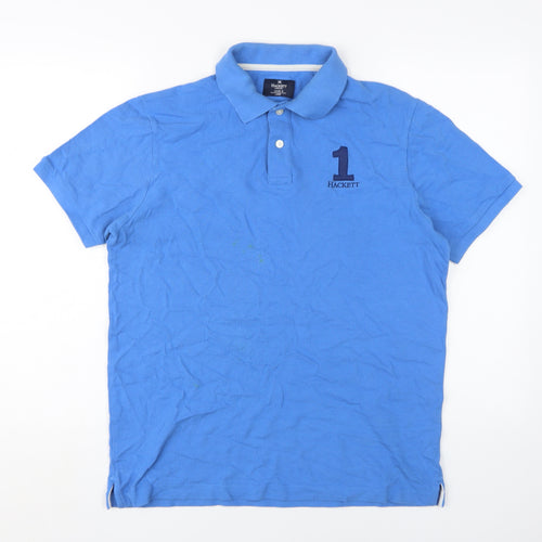 Hackett Men's Blue Classic Polo Shirt L - Logo Accents