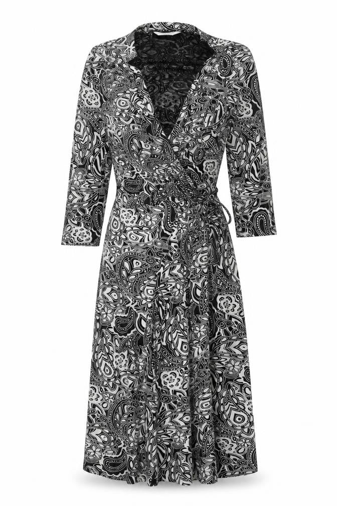 Front view of New Look Women’s Black Wrap Dress, size UK 8