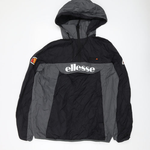 Ellesse Men's Black/Grey Hooded Windbreaker Jacket L