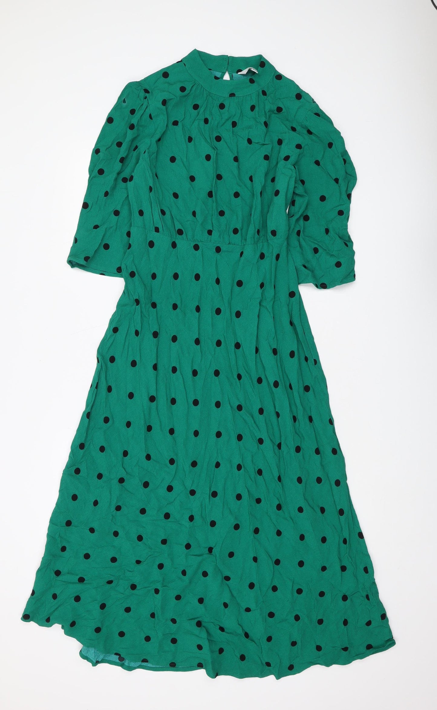 Marks and Spencer Green Polka Dot Petite A-Line Dress
