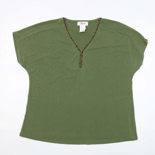 Afibel Women's Green Blouse V-Neck Cap Sleeve