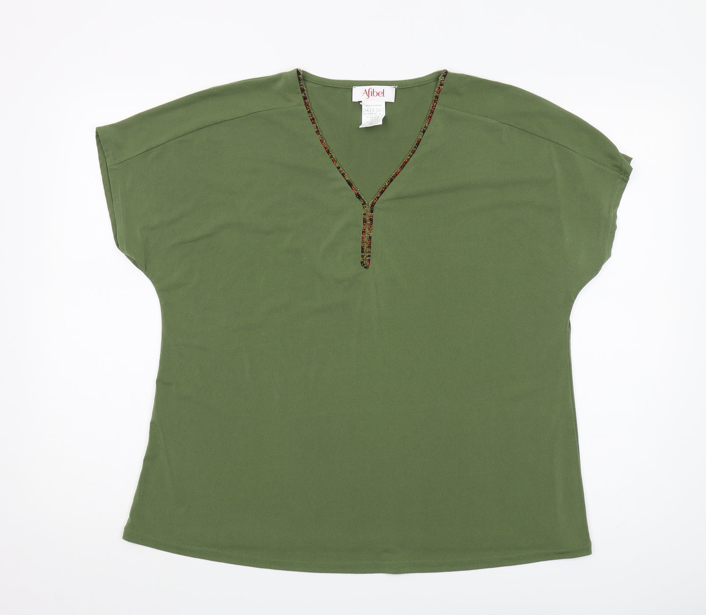 Afibel Women's Green Blouse V-Neck Cap Sleeve