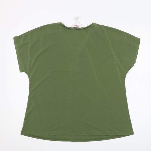 Afibel Women's Green Blouse V-Neck Cap Sleeve