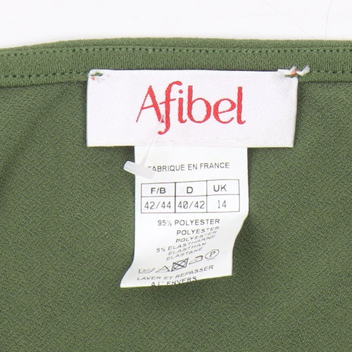 Afibel Women's Green Blouse V-Neck Cap Sleeve