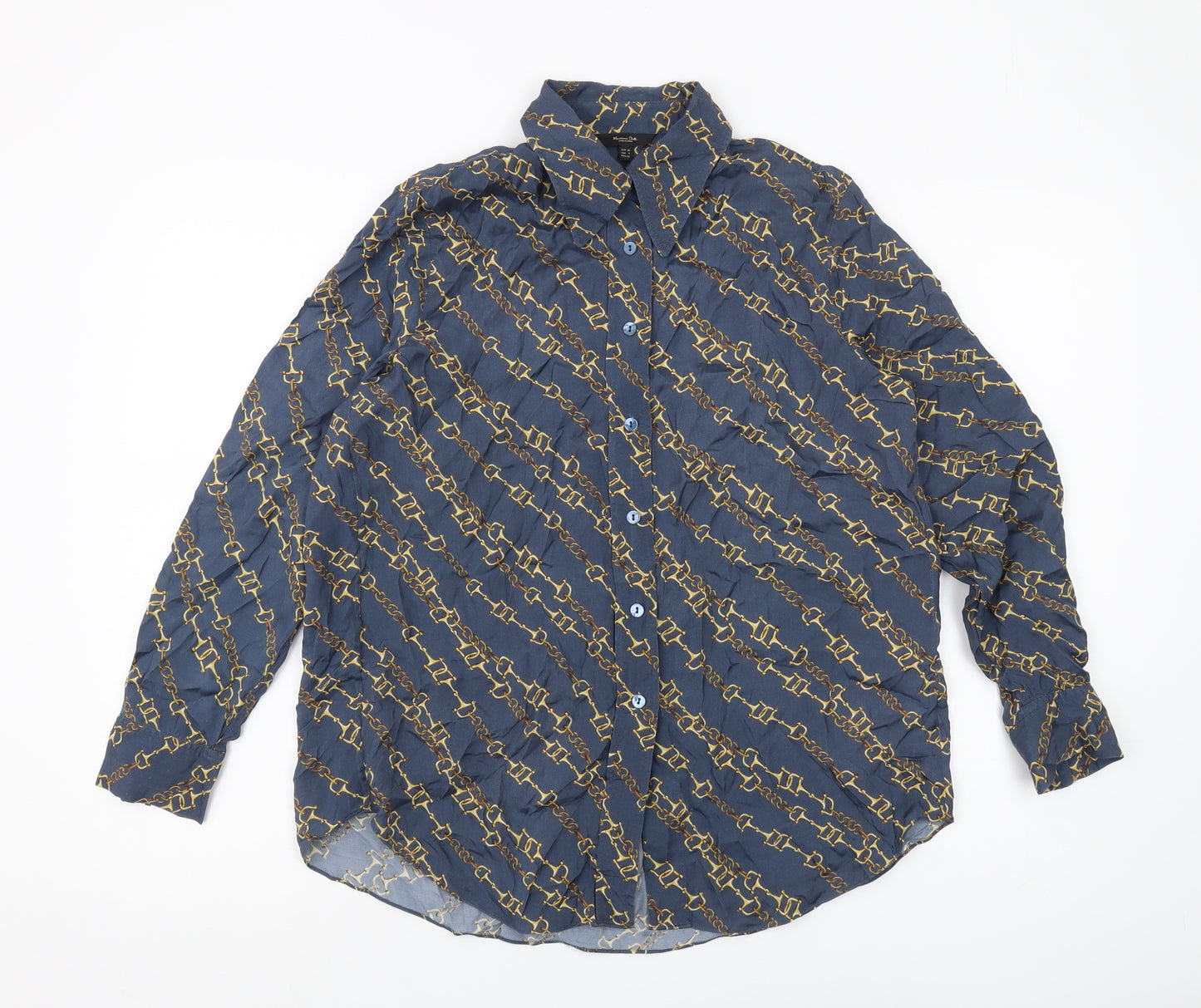 Massimo Dutti Women's Blue Button-Up Shirt Size 8
