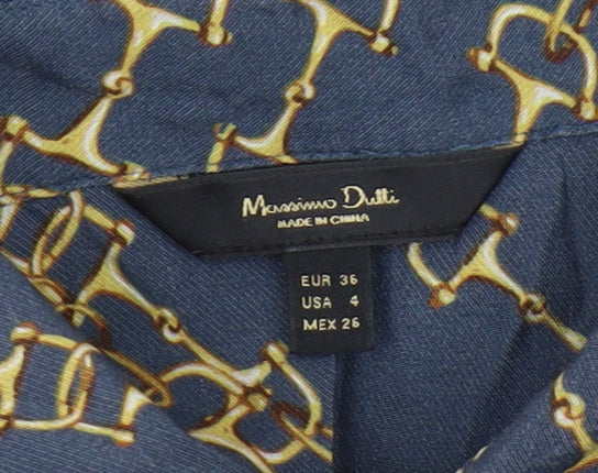 Massimo Dutti Women's Blue Button-Up Shirt Size 8