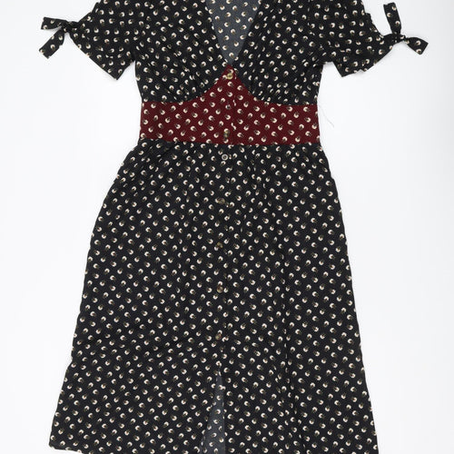Brave Soul Women's Black Floral V-Neck Midi Dress XS