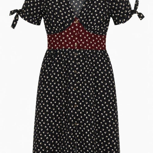 Brave Soul Women's Black Floral V-Neck Midi Dress XS
