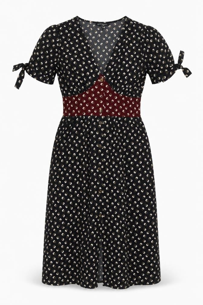 Brave Soul Women's Black Floral V-Neck Midi Dress XS