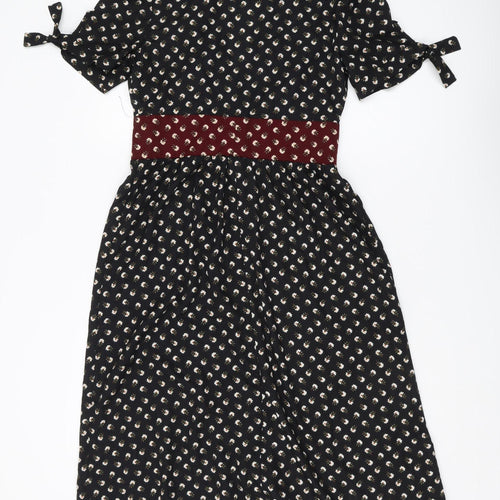Brave Soul Women's Black Floral V-Neck Midi Dress XS
