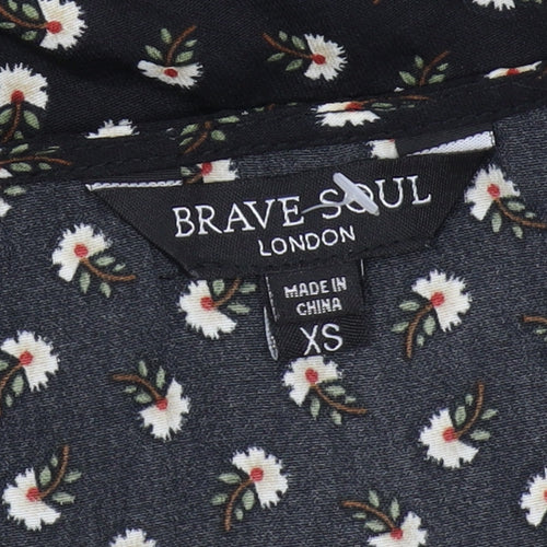 Brave Soul Women's Black Floral V-Neck Midi Dress XS