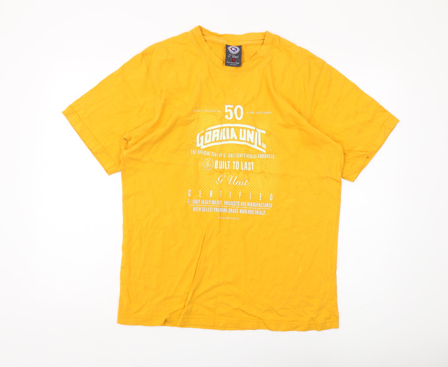 G Unit Men's Medium Yellow Cotton Graphic T-Shirt