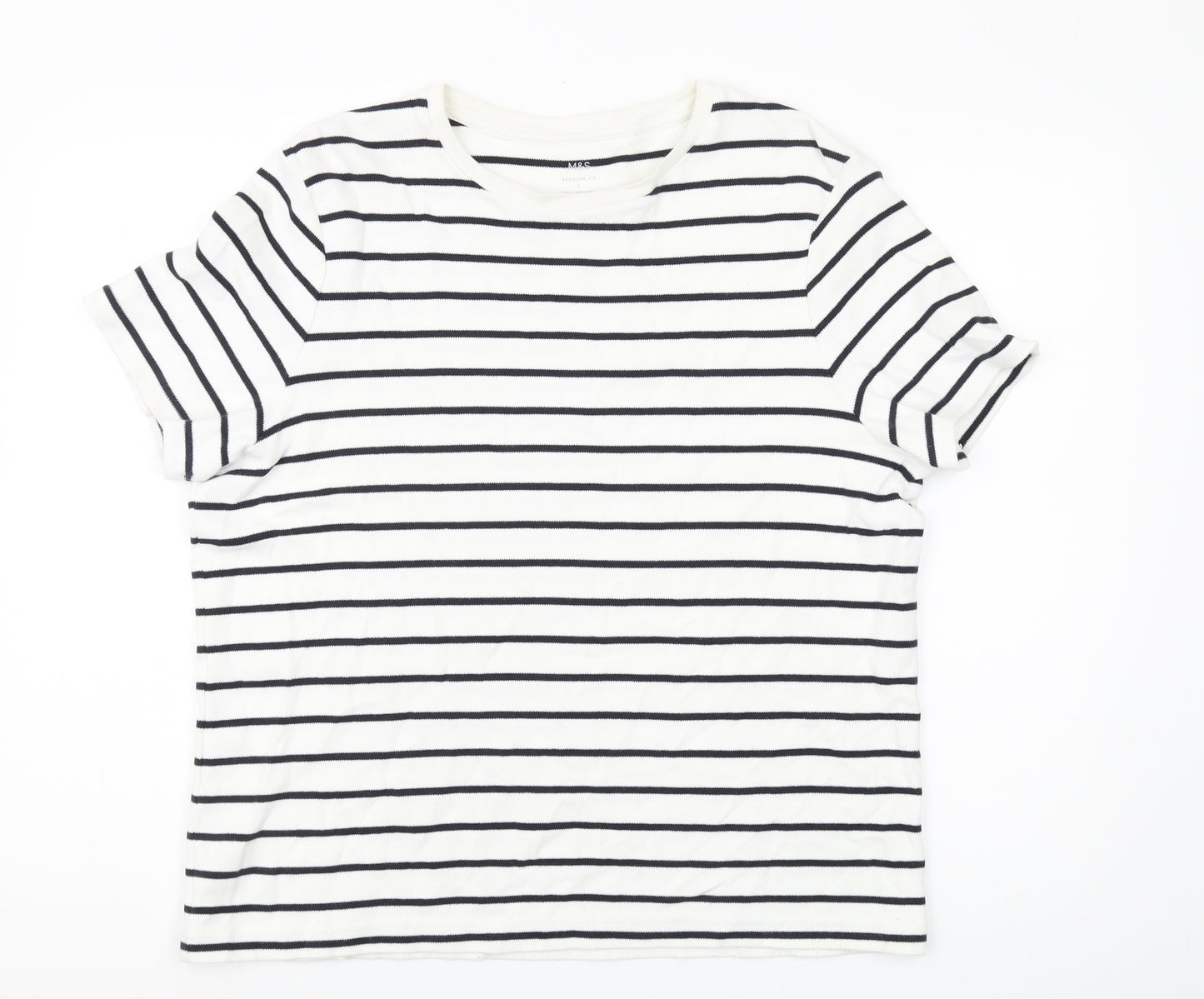Marks and Spencer Men's L White Striped T-Shirt
