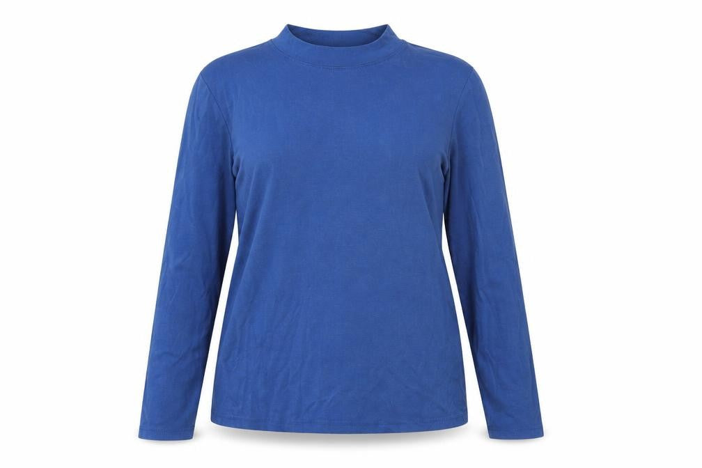 Front view of Monki Women's Blue High Neck Long Sleeve T-Shirt M