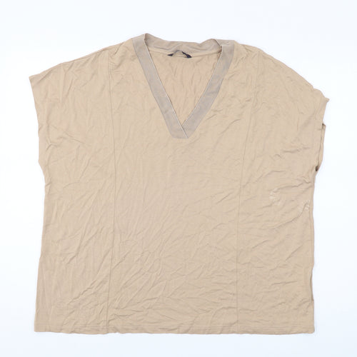 Marks and Spencer Women's Beige V-Neck Relaxed T-Shirt