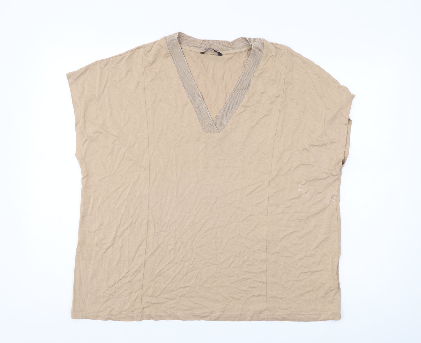 Marks and Spencer Women's Beige V-Neck Relaxed T-Shirt