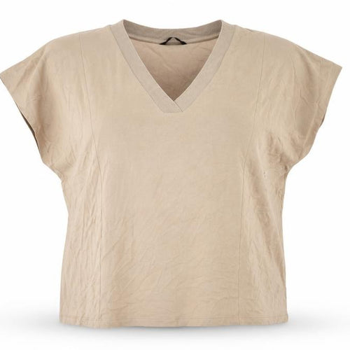 Marks and Spencer Women's Beige V-Neck Relaxed T-Shirt