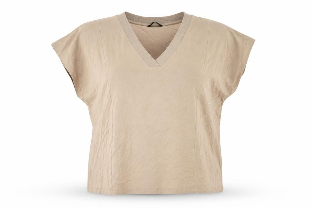 Marks and Spencer Women's Beige V-Neck Relaxed T-Shirt