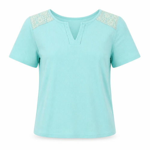 Bonmarché Women's Blue Lace Accented T-Shirt Size 20