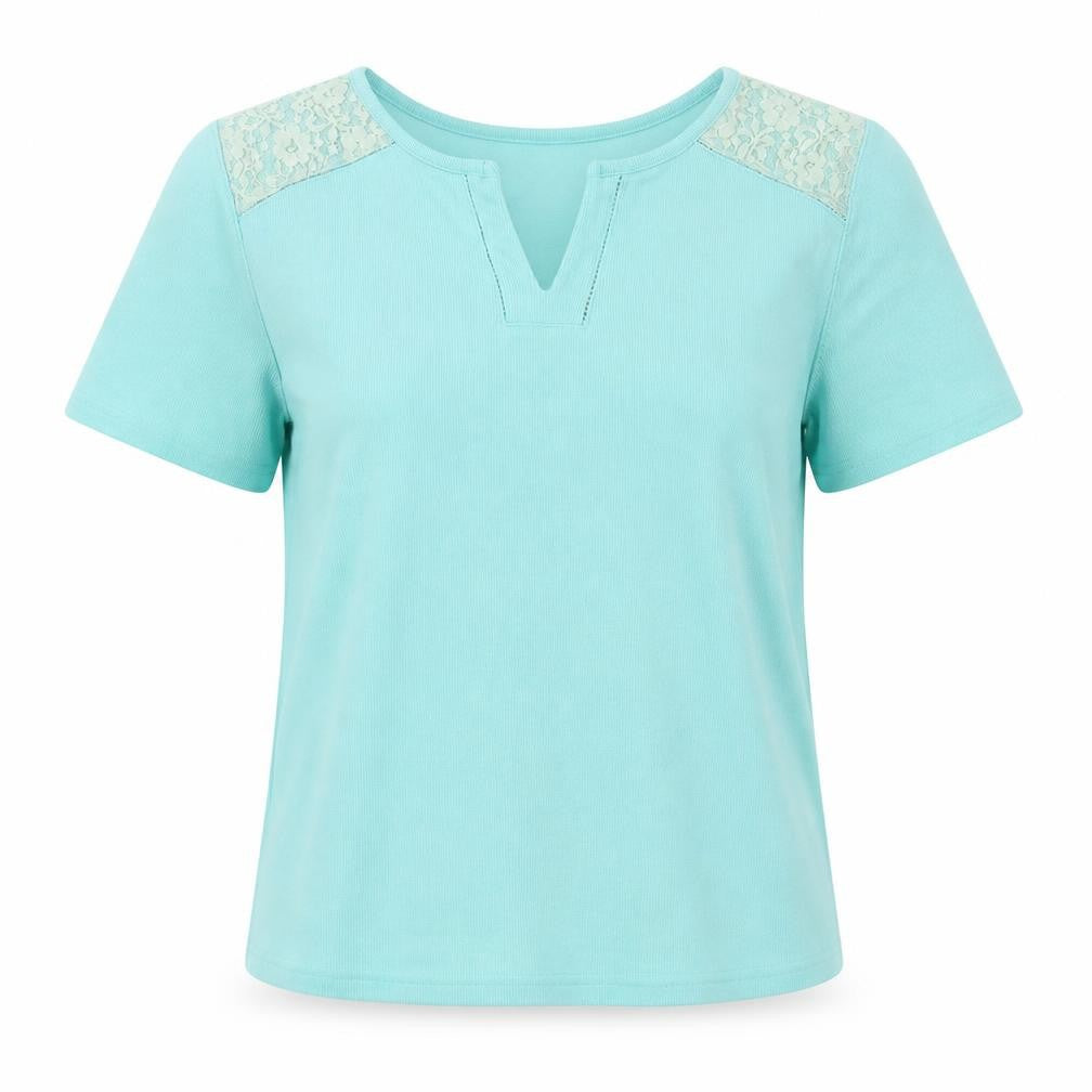 Bonmarché Women's Blue Lace Accented T-Shirt Size 20